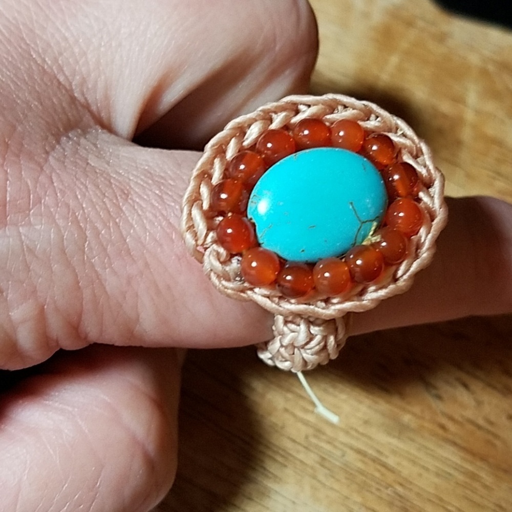 Macroma Faux Turquoise Stone Ring Size 10